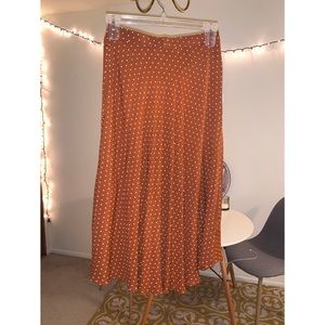 Boho Midi Skirt Rust Orange Polka Dots